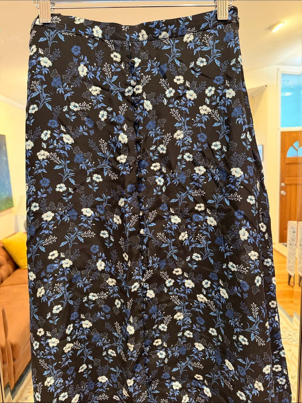 The Kooples Paris Blue Poppy Floral Black and Blue Skirt NWT